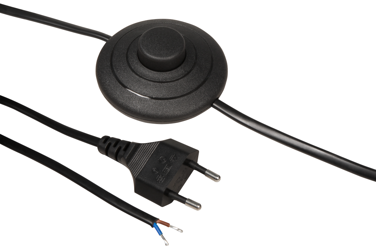 McPower Euro-Netzkabel mit Fußschalter und blanken Enden, 2m, schwarz McPower Euro-Netzkabel mit Fußschalter und blanken Enden, 2m, schwarz