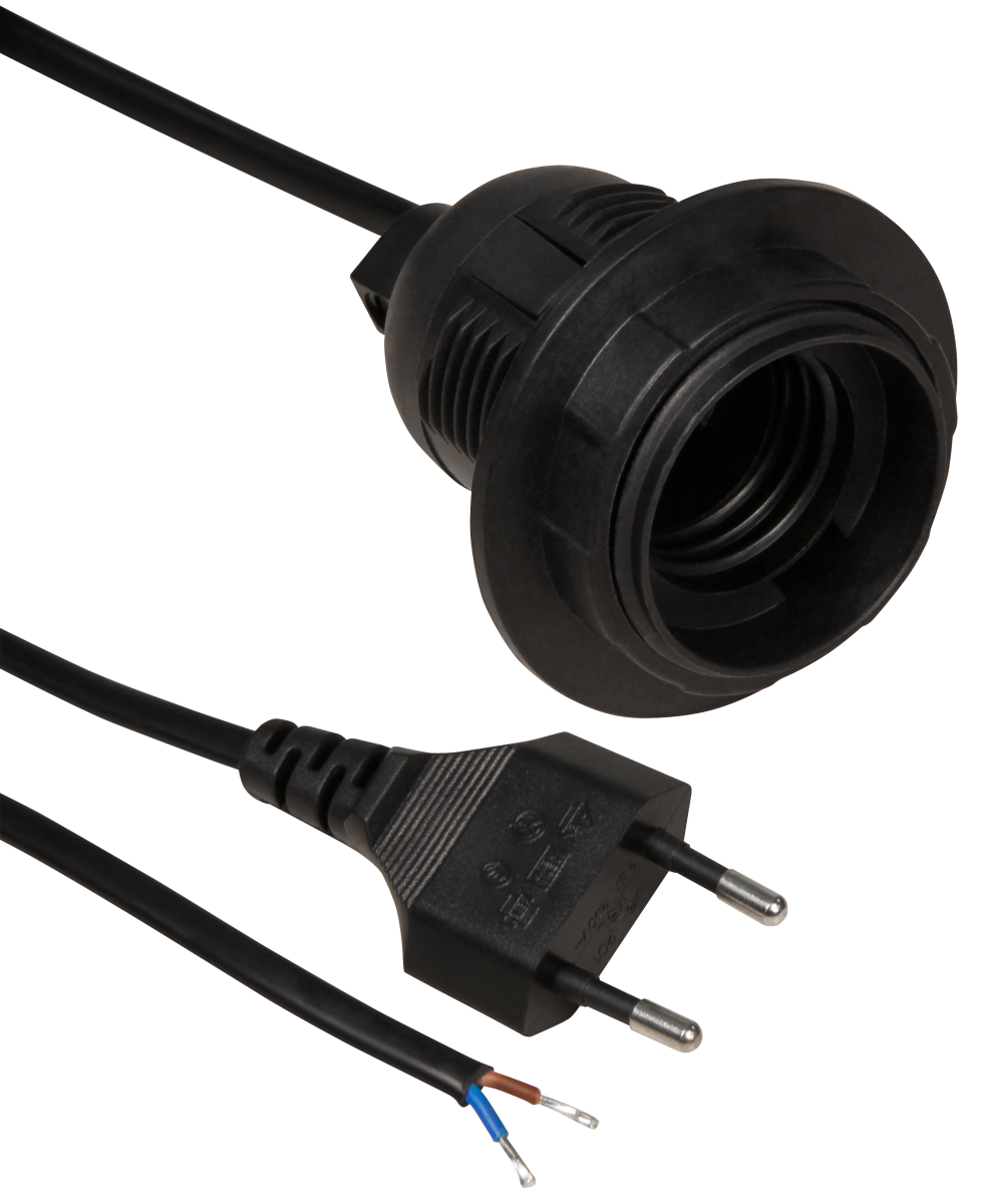 McPower Euro-Netzkabel mit Schnurschalter und E27 Fassung, 3,5m, schwarz