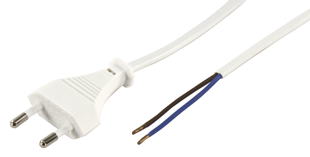 ETT Euro-Netzkabel McPower mit blanken Enden Länge 2 m, 2x0,75 mm², weiß