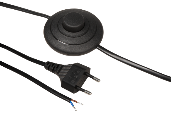 McPower Euro-Netzkabel mit Fußschalter und blanken Enden, 2m, schwarz McPower Euro-Netzkabel mit Fußschalter und blanken Enden, 2m, schwarz
