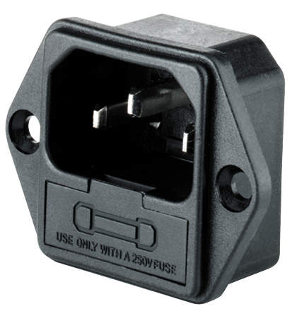 ETT Kaltgeräte-Einbaustecker mit Sicherungshalter, Lötanschluss ETT Kaltgeräte-Einbaustecker mit Sicherungshalter, Lötanschluss