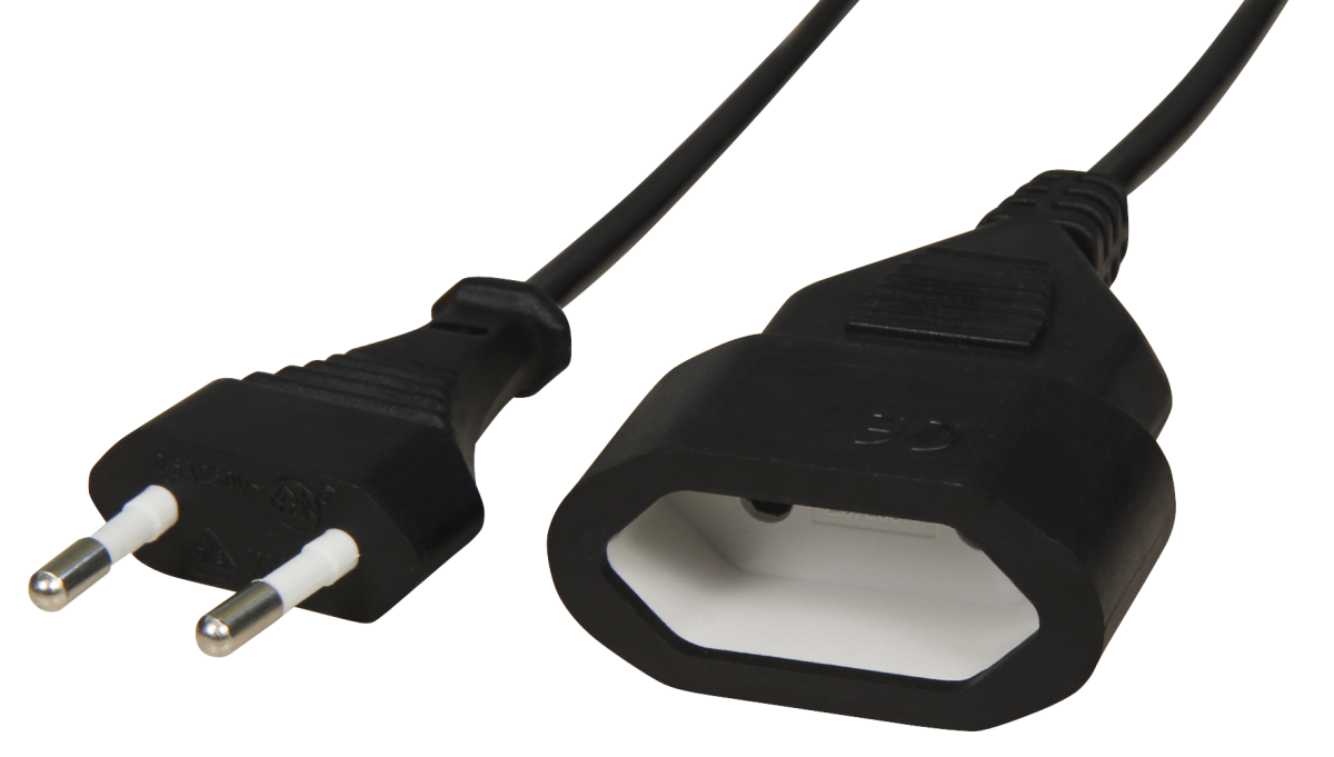 Noname Euro-Verlängerungskabel, schwarz, 2,0m, 2x0,75 mm², Stecker/Kuppl. Noname Euro-Verlängerungskabel, schwarz, 2,0m, 2x0,75 mm², Stecker/Kuppl.