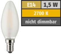 Muellerlicht LED Filament Kerzenlampe, E14, 1,5W, 150lm, 2700K, warmweiß, matt 1451912
