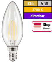 McShine LED Filament Kerzenlampe ''Filed'', E14, 4W, 440lm, warmweiß, step-dimmbar 1452286
