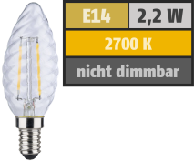 Muellerlicht LED Filament Kerzenlampe gedreht, E14, 2,2W, 250lm, 2700K, warmweiß 1451916