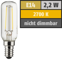 Muellerlicht LED Filament Röhrenform, E14 / T25, 2,2W, 250lm, 2700K, warmweiß 1451922