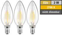 McShine LED Filament Set , 3x Kerzenlampe, E14, 2W, 200lm, warmweiß, klar 1451713