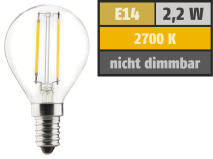 Muellerlicht LED Filament Tropfenlampe, E14, 2,2W, 250lm, 2700K, warmweiß 1451902