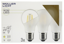 Muellerlicht LED Filament Glühlampe, E27, 4W, 470lm, 2700K, warmweiß, matt, 3er Set 1451887