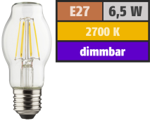 Muellerlicht LED Filament Glühlampe, E27 / BTT, 6,5W, 810lm, 2700K, warmweiß, dimmbar 1451925