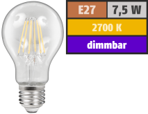 McShine LED Filament Glühlampe ''Filed'', E27, 7,5W, 800 lm, warmweiß, dimmbar, klar 1451513