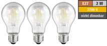 McShine LED Filament Set , 3x Glühlampe, E27, 2W, 200lm, warmweiß, klar 1451716