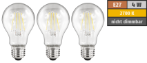 McShine LED Filament Set , 3x Glühlampe, E27, 4W, 470lm, warmweiß, klar 1451717