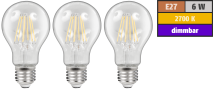 McShine LED Filament Set , 3x Glühlampe, E27, 6W, 600lm, warmweiß, klar, dimmbar 1451720