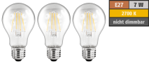 McShine LED Filament Set , 3x Glühlampe, E27, 6W, 630lm, warmweiß, klar 1451719