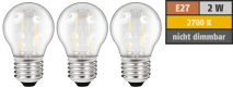 McShine LED Filament Set , 3x Tropfenlampe, E27, 2W, 200lm, warmweiß, klar 1451715
