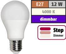 McShine LED Glühlampe , E27, 12W, 1.055 lm, 4000K, neutralweiß, step dimmbar 100/50/10% 1451683
