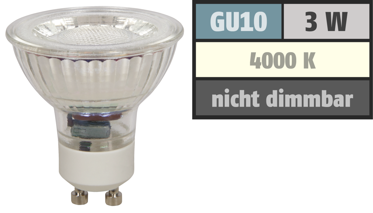 LED-Strahler ''MCOB'' GU10, 3W, 250 lm, neutralweiß für 2,50 EUR (Stand:  20.10.2023)