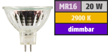 McShine Halogen-Spiegellampe , MR16, 50mm Ø, 12V/20W, 36° Flood, Frontglas 1537056